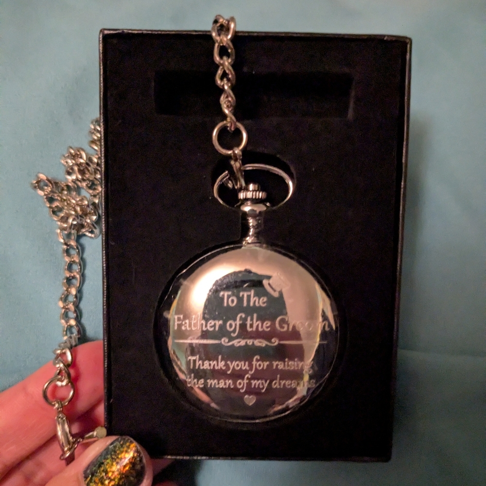Silver Pocket Watch with Chain For Father Of The Groom
